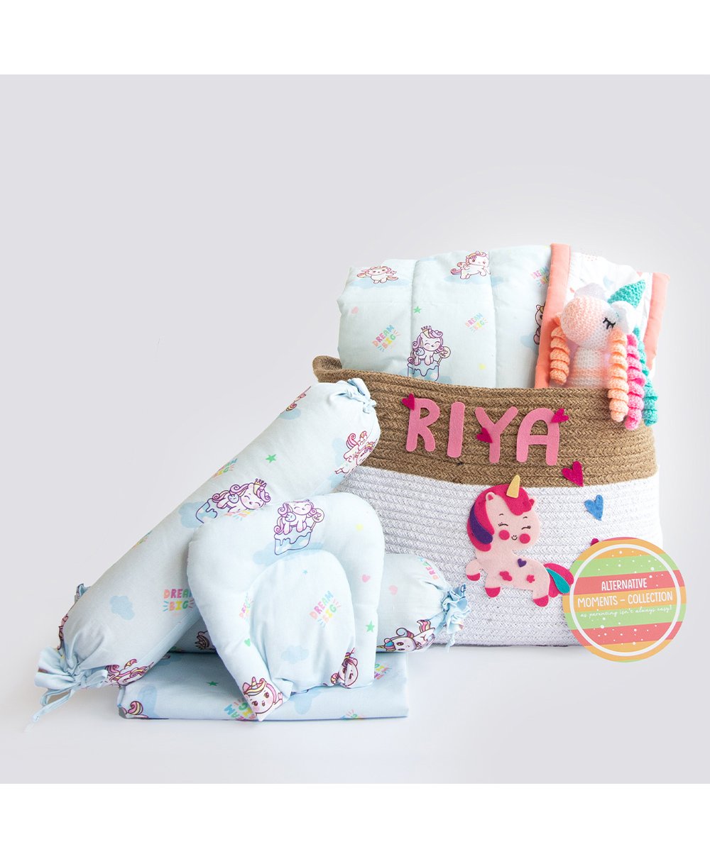 Yellow Doodle Unicorn Dreams Organic Bedding Gift Basket - Multicolor-image-34