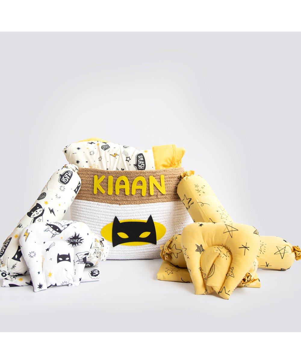Yellow Doodle Superbaby and Doodle Stars Bedding Essentials Gift Basket - Yellow-image-10
