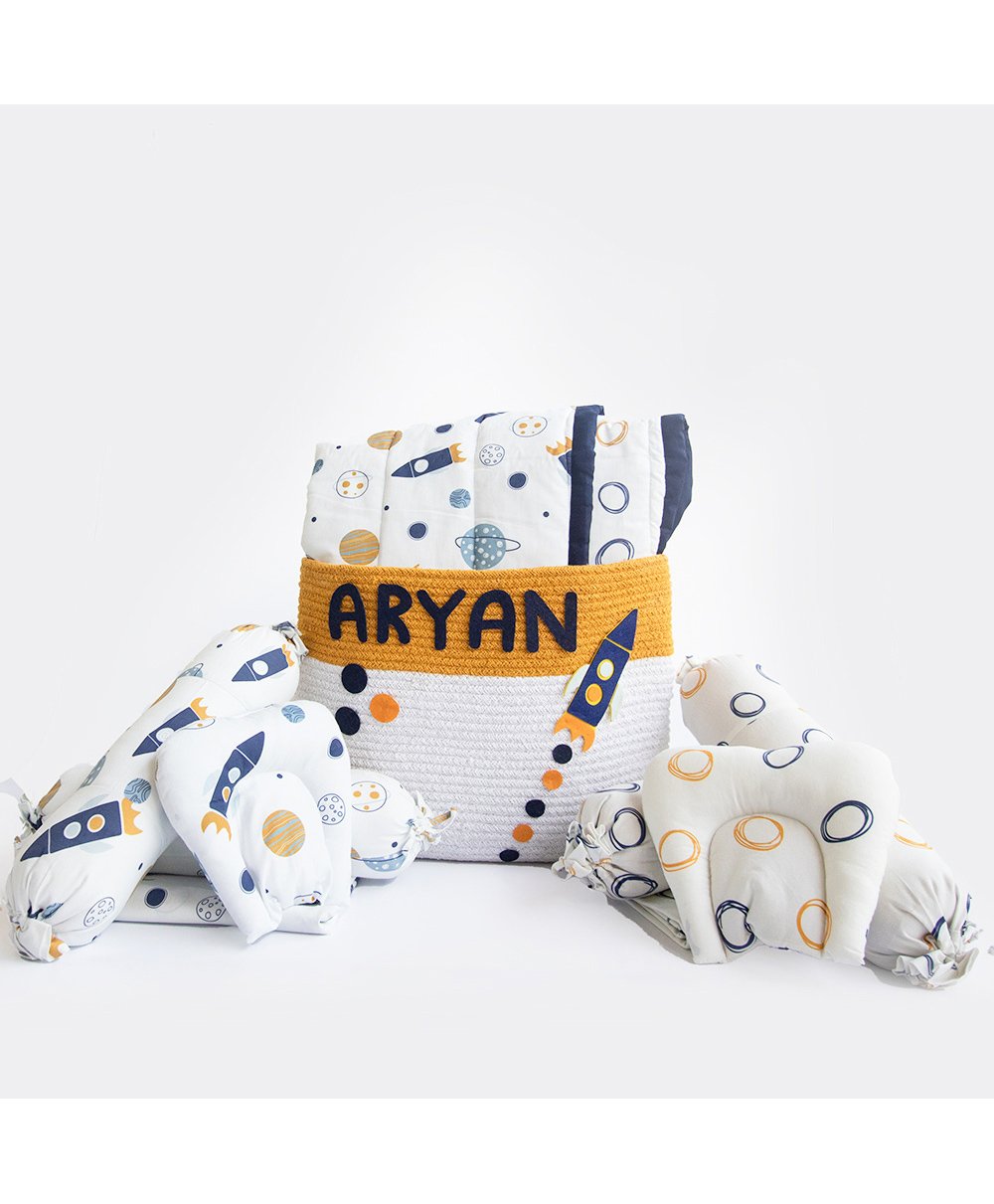 Yellow Doodle Child Of The Universe and Doodle Circles Bedding Essentials Gift Basket - Blue-image-15