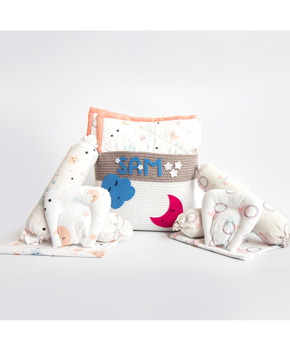 Yellow Doodle In The Sky and Circle Of Love Bedding Essentials Gift Basket - Peach-image-3