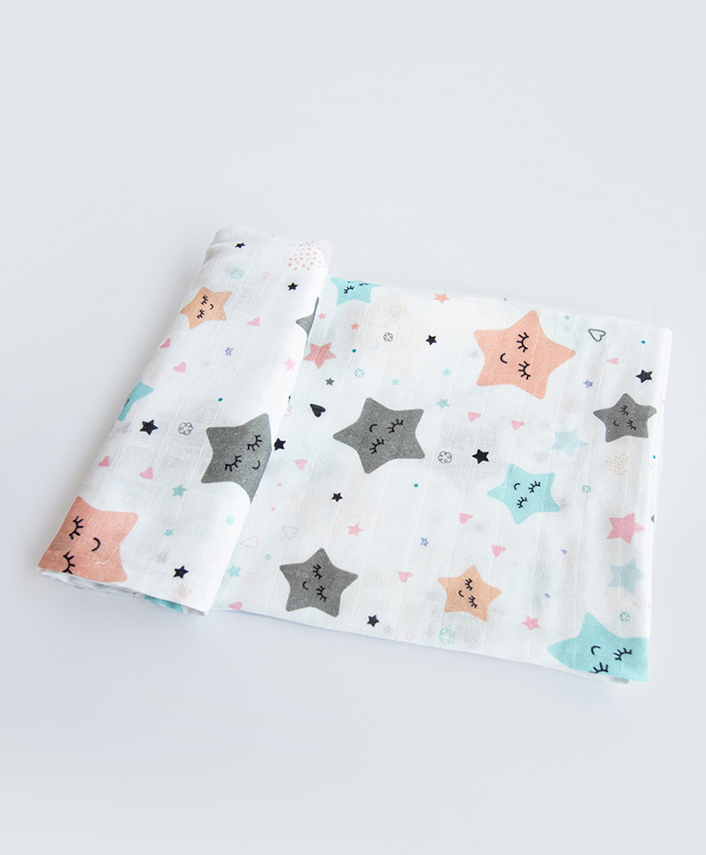 Yellow Doodle Twinkly Stars Organic Luxury Swaddle- Grey-image-13