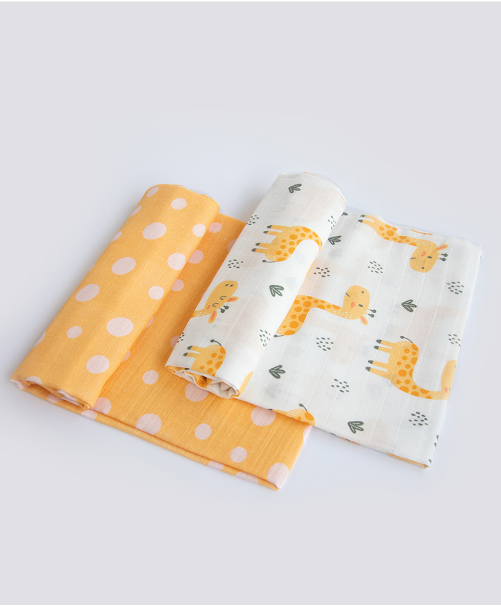 Yellow Doodle Organic Cotton Swaddle Wrappers Pack of 2 - Yellow-picture-37