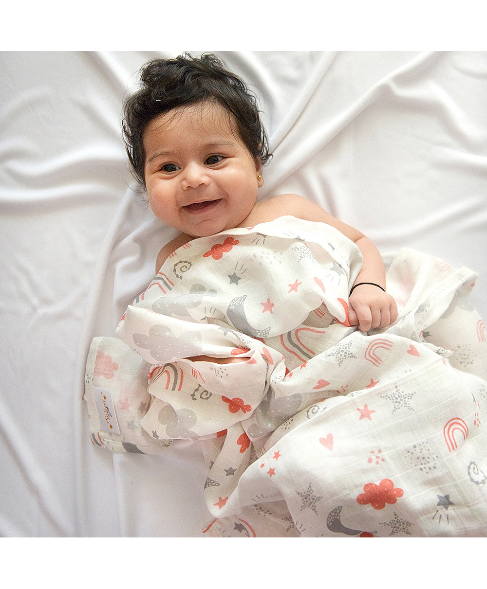 Yellow Doodle Organic Cotton Swaddle Wrappers Pack of 2 - Red-image-17