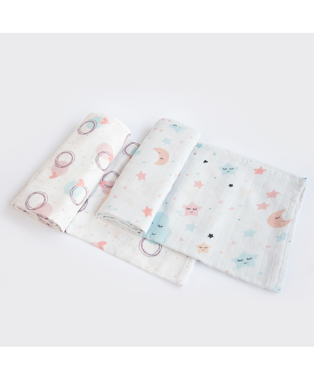 Yellow Doodle Organic Cotton Swaddle Wrappers Pack of 2 - Peach-image-19