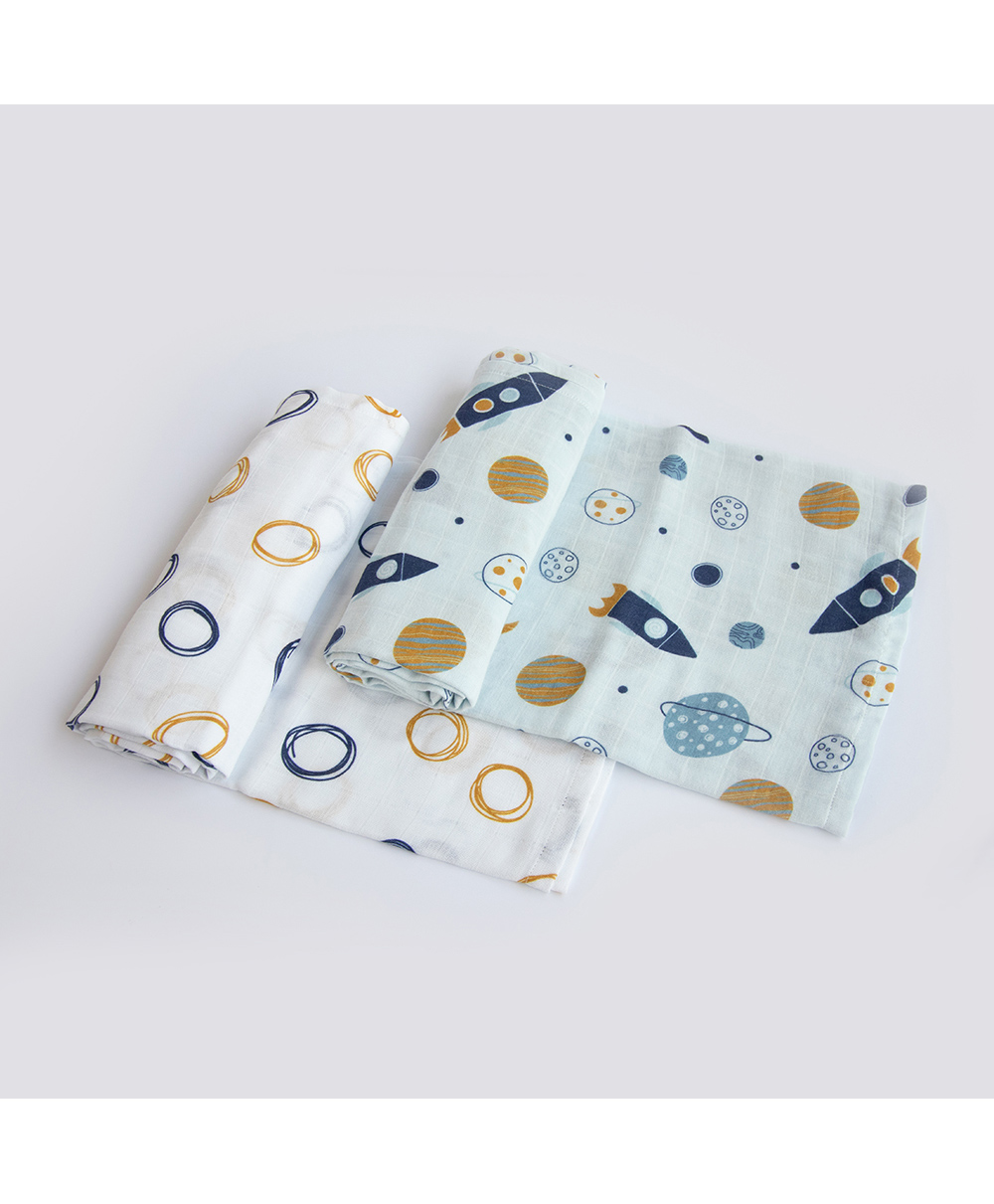 Yellow Doodle Organic Cotton Swaddle Wrappers Pack of 2 - Blue-picture-5