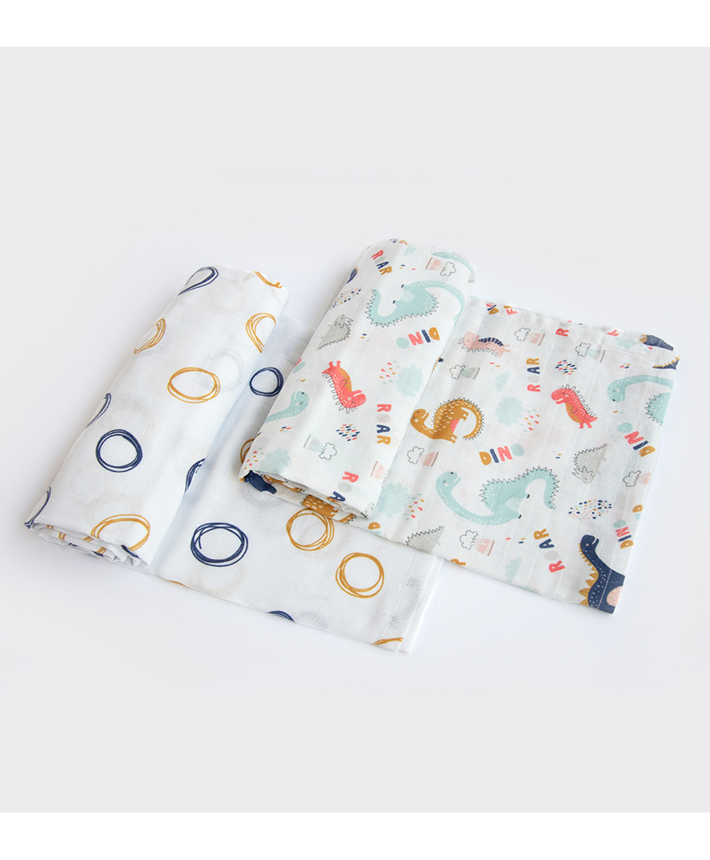 Yellow Doodle Organic Cotton Swaddle Wrappers Pack of 2 - Multicolor-image-16