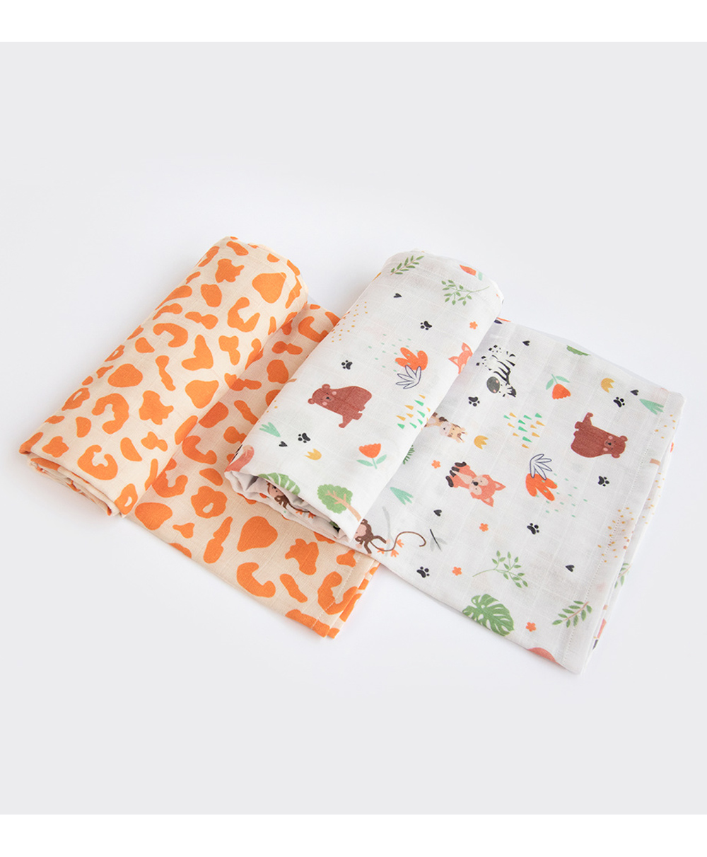 Yellow Doodle Organic Cotton Swaddle Wrappers Pack of 2 - Orange-picture-8