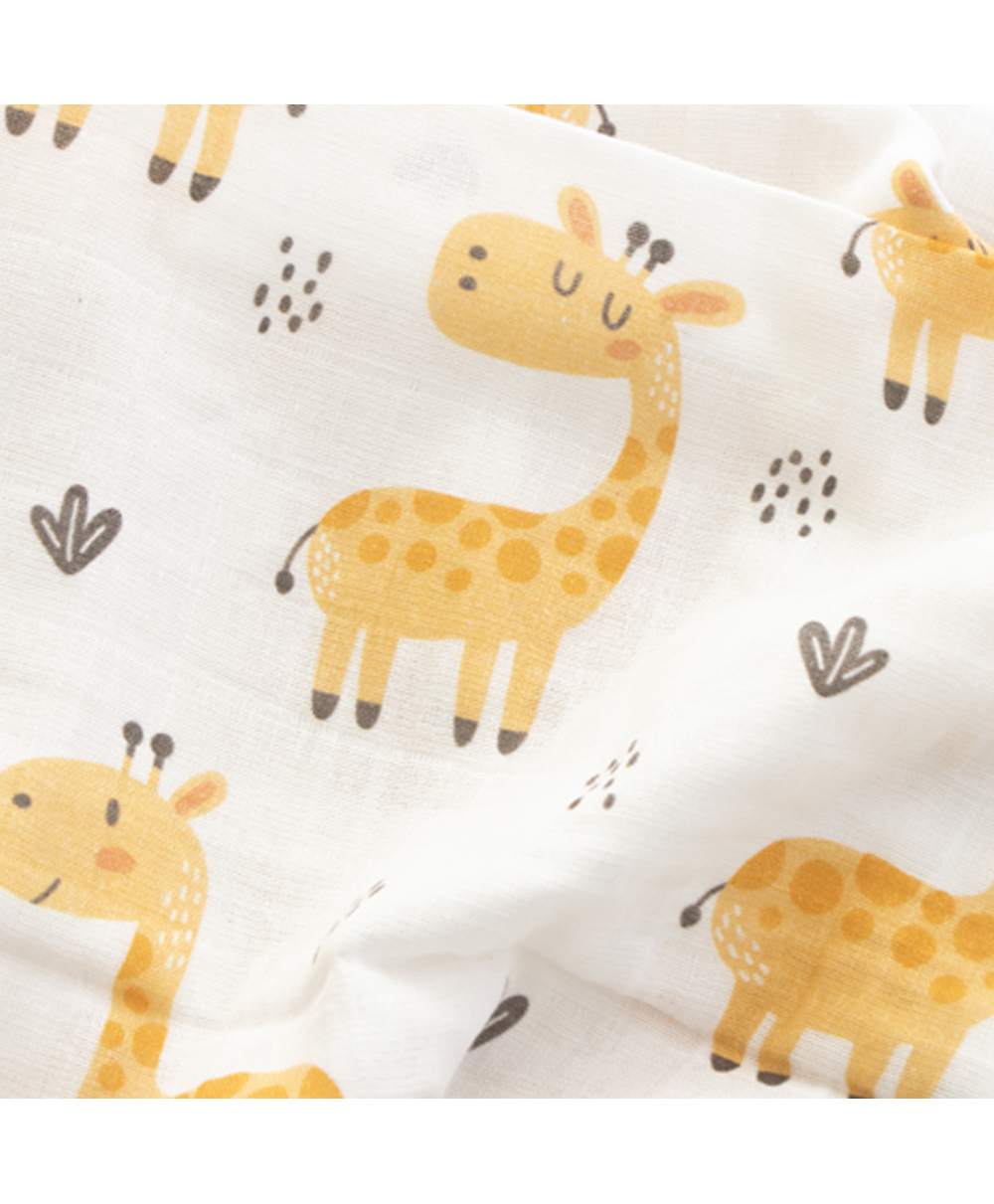 Yellow Doodle Baby Giraffe Printed Reversible Organic Cotton Muslin Blanket - Yellow-picture-30