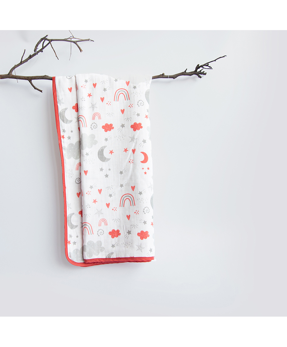 Yellow Doodle Magical Rainbow Printed Reversible Organic Cotton Muslin Blanket - Red-picture-29