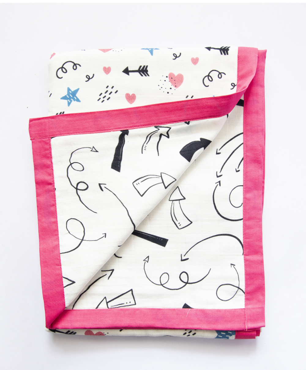 Yellow Doodle Doodle Arrow Printed Reversible Organic Cotton Muslin Blanket - Pink-picture-13