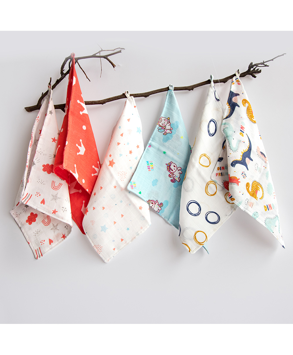Yellow Doodle Unicorns and Dinos Printed Organic Cotton Muslin Wipes Pack Of 6 - Multicolour-image-42