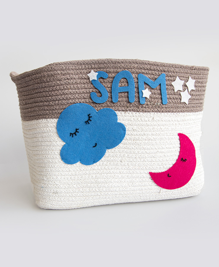 Yellow Doodle In The Sky Cotton Rope Large Basket - Multicolour-image-30