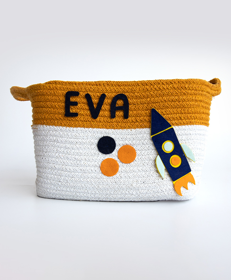 Yellow Doodle Child Of The Universe Medium Organic Cotton Rope Basket - Multicolour-image-36
