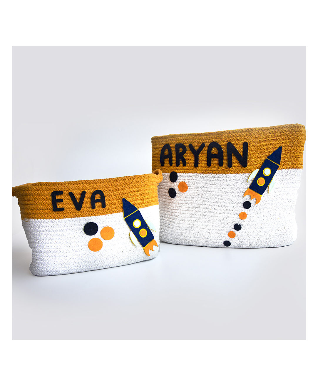 Yellow Doodle Child Of The Universe Organic Cotton Rope Baskets Pack Of 2 - Multicolour-image-37