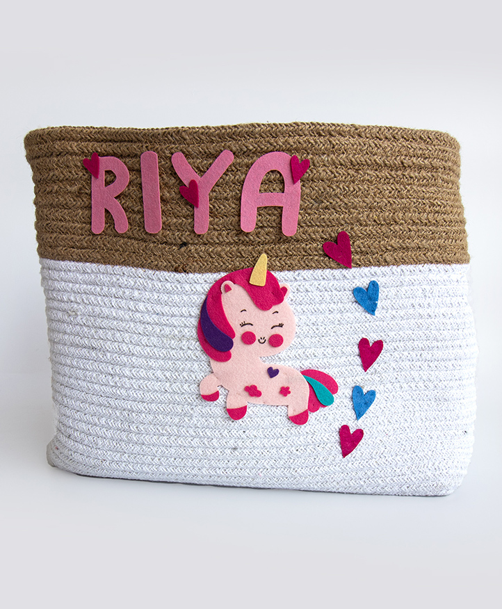 Yellow Doodle Unicorn Dreams Large Organic Cotton Rope Basket - Multicolour-image-8