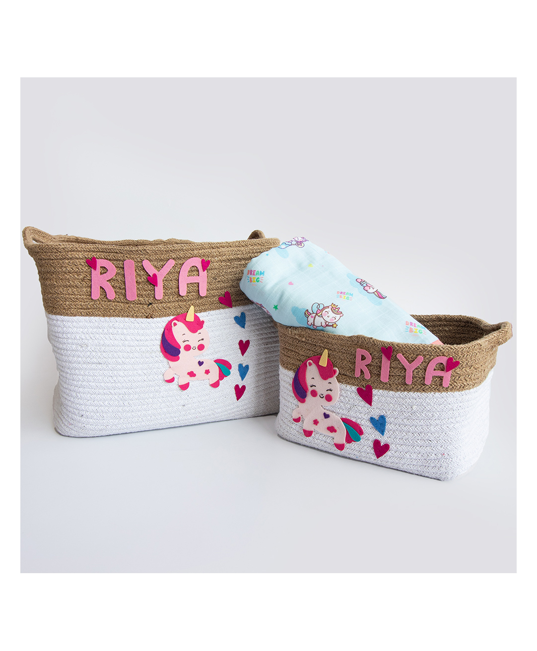 Yellow Doodle Unicorn Dreams Organic Cotton Rope Baskets Pack of 2 - Multicolour-image-6