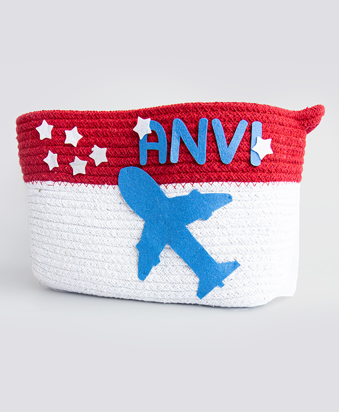 Yellow Doodle Lil Travellers Medium Organic Cotton Rope Basket - Multicolour-picture-4