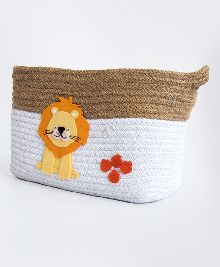 Yellow Doodle Baby Animals Medium Organic Cotton Rope Basket - Multicolour-picture-7