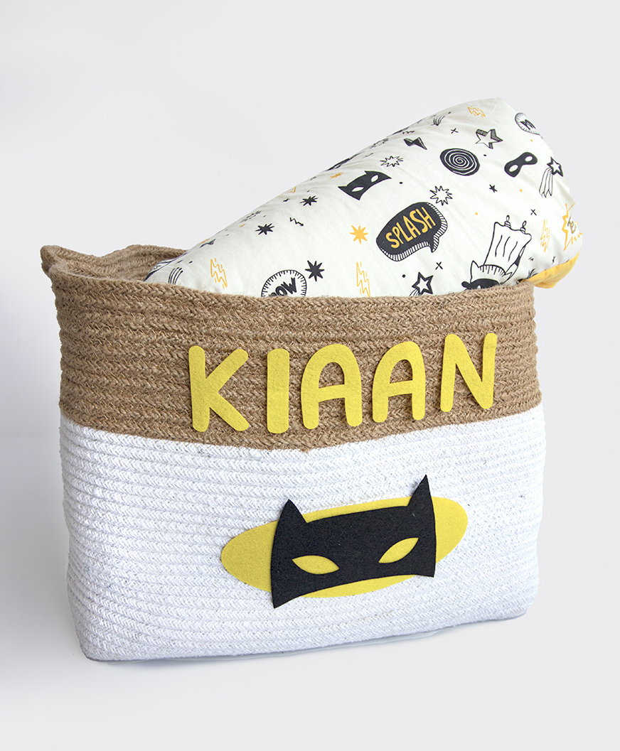 Yellow Doodle Superbaby Large Organic Cotton Rope Basket - Multicolour-picture-46