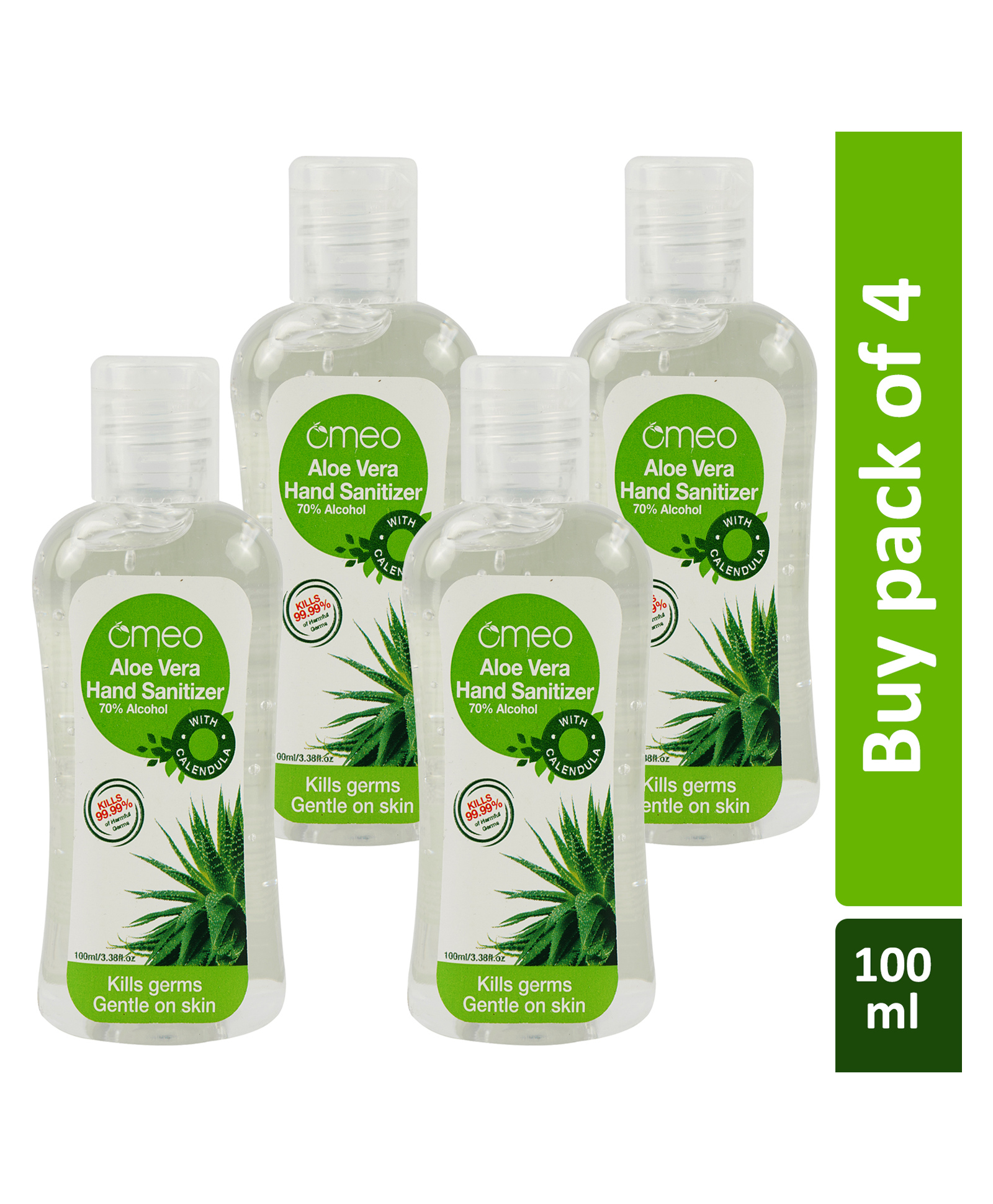 Omeo Aloe Vera Hand Sanitizer Bottle 100 ml - Pack of 4-image-3