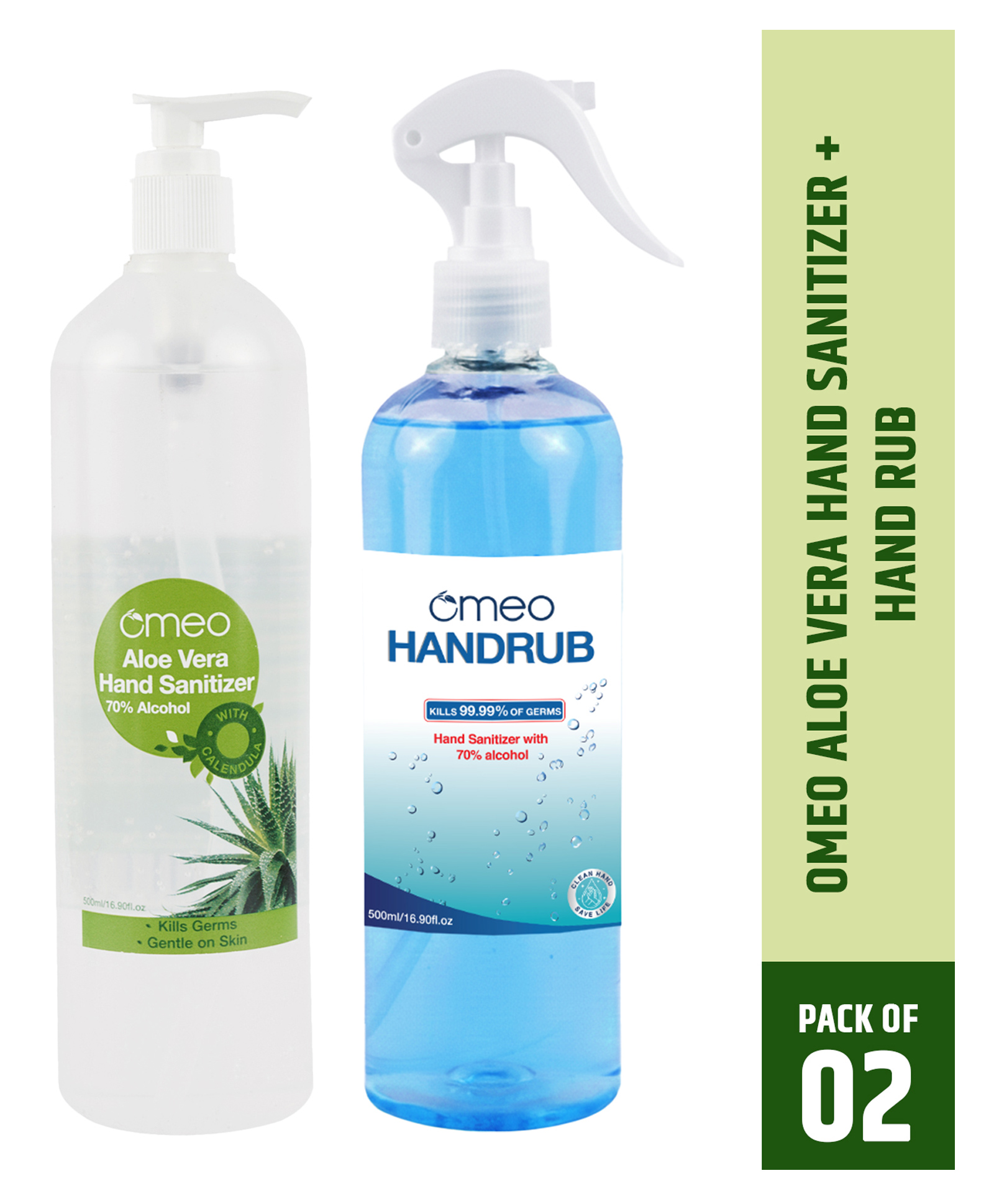Omeo Aloe Vera Hand Sanitizer Gel Pump and Omeo Hand Rub Sanitizer Spray 500ml Combo Pack of 2-picture-12