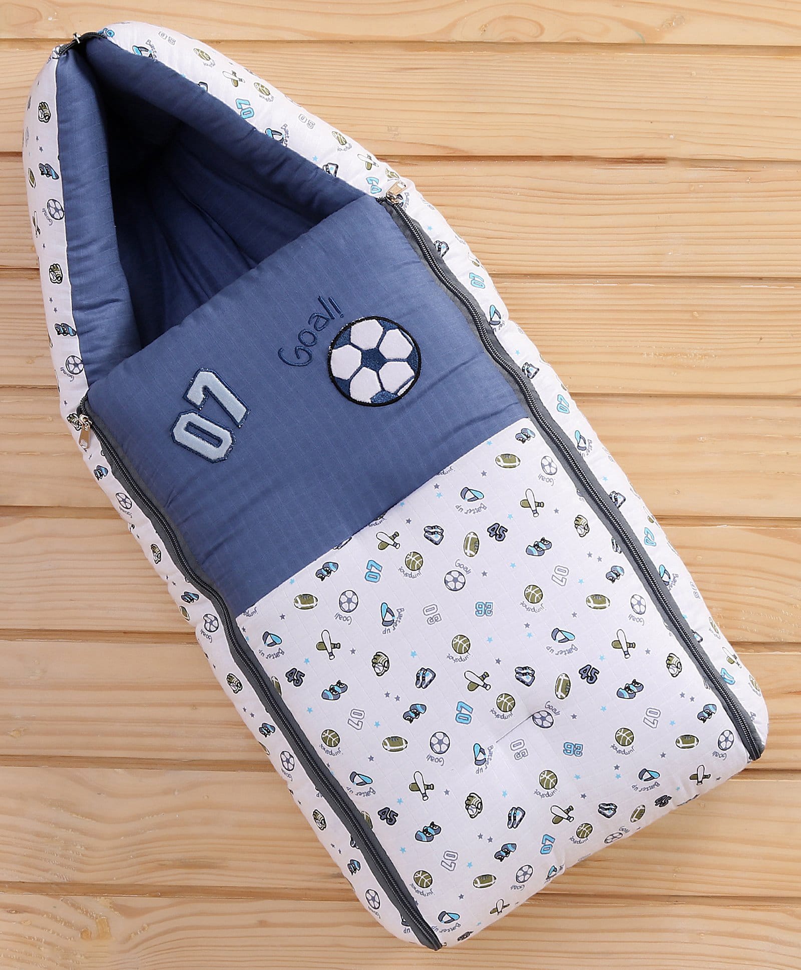 Babyhug Premium Muslin Sleeping Bag Football Print - Blue-image-46