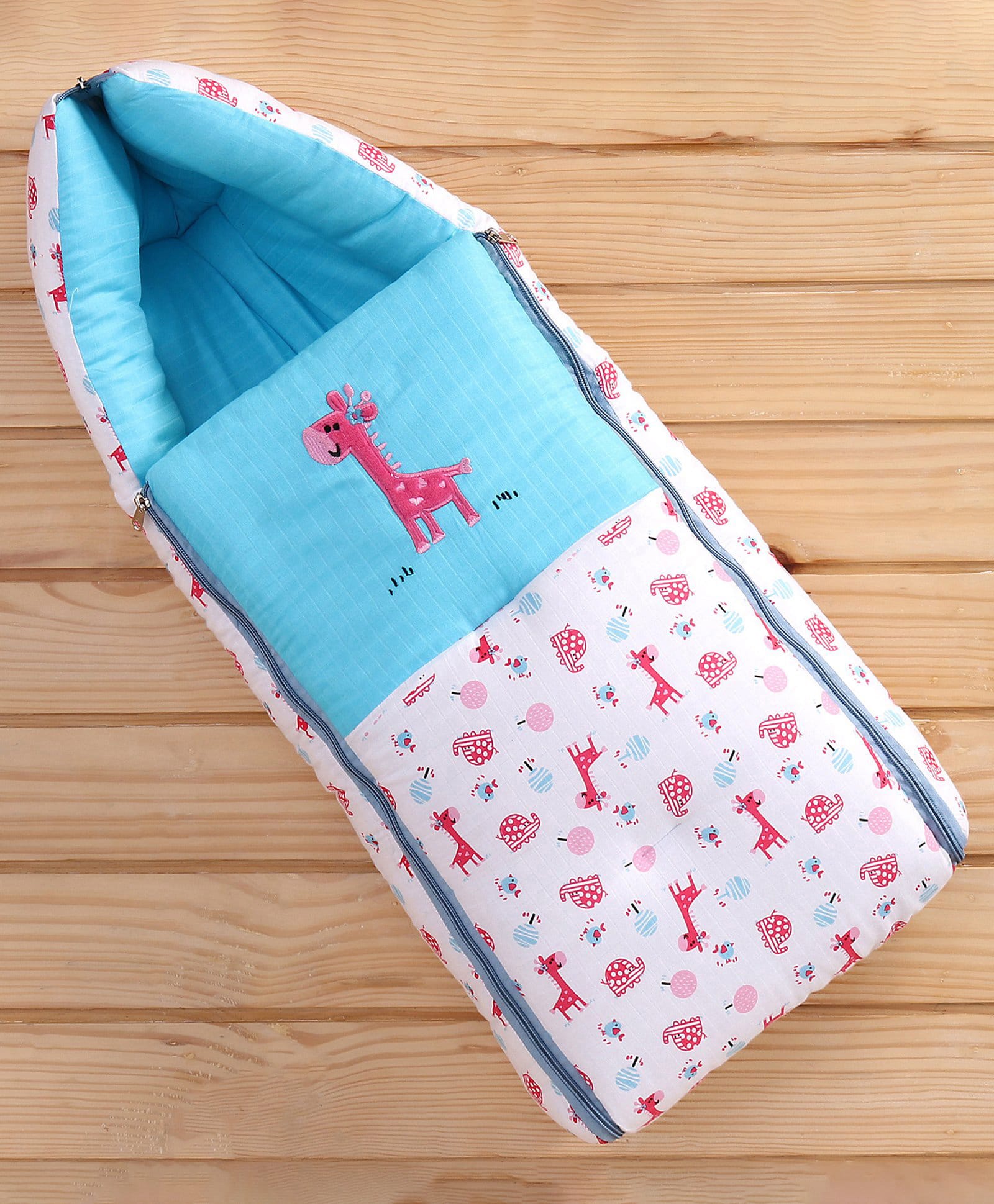 Babyhug Premium Muslin Sleeping Bag Giraffe Print -Sky Blue-image-41