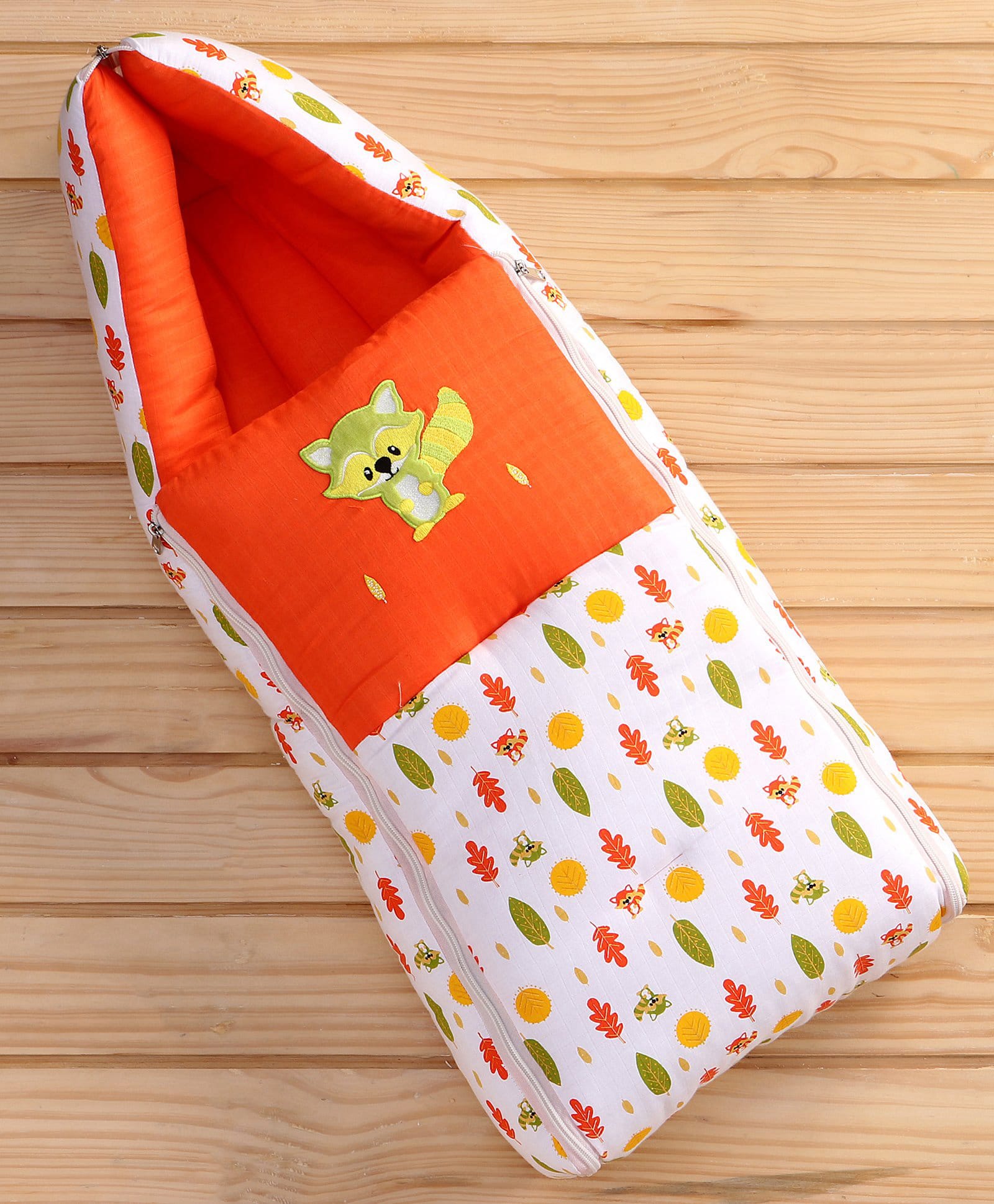 Babyhug Premium Muslin Sleeping Bag Racoon Print - Orange-image-16