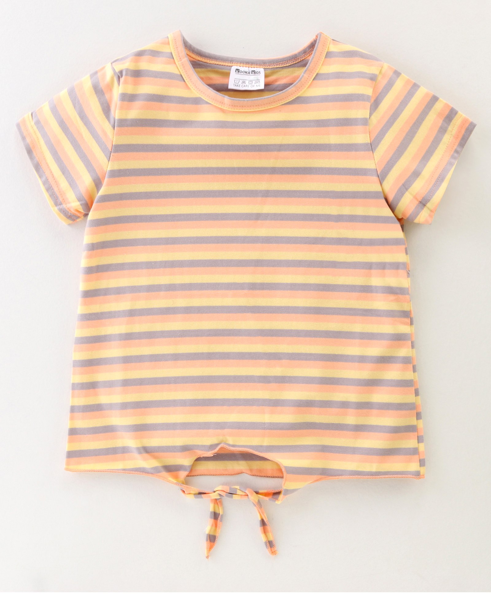 Kookie Kids Half Sleeves Striped Knotted Top - Multicolor-picture-27