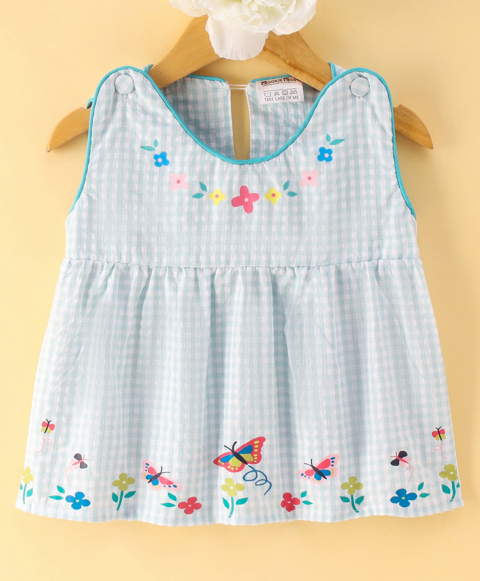 Kookie Kids Sleeveless Checks Top Butterfly Print - Blue-image-31