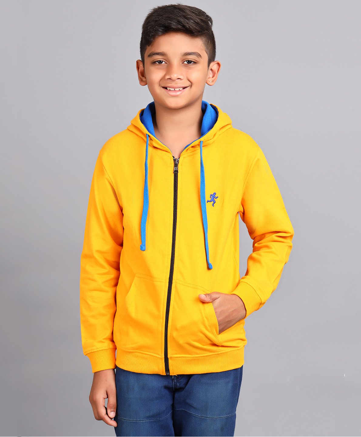 Zion  Full Sleeves Kangaroo Pocketed Color Blocked Hooded Jacket - Yellow-image-24