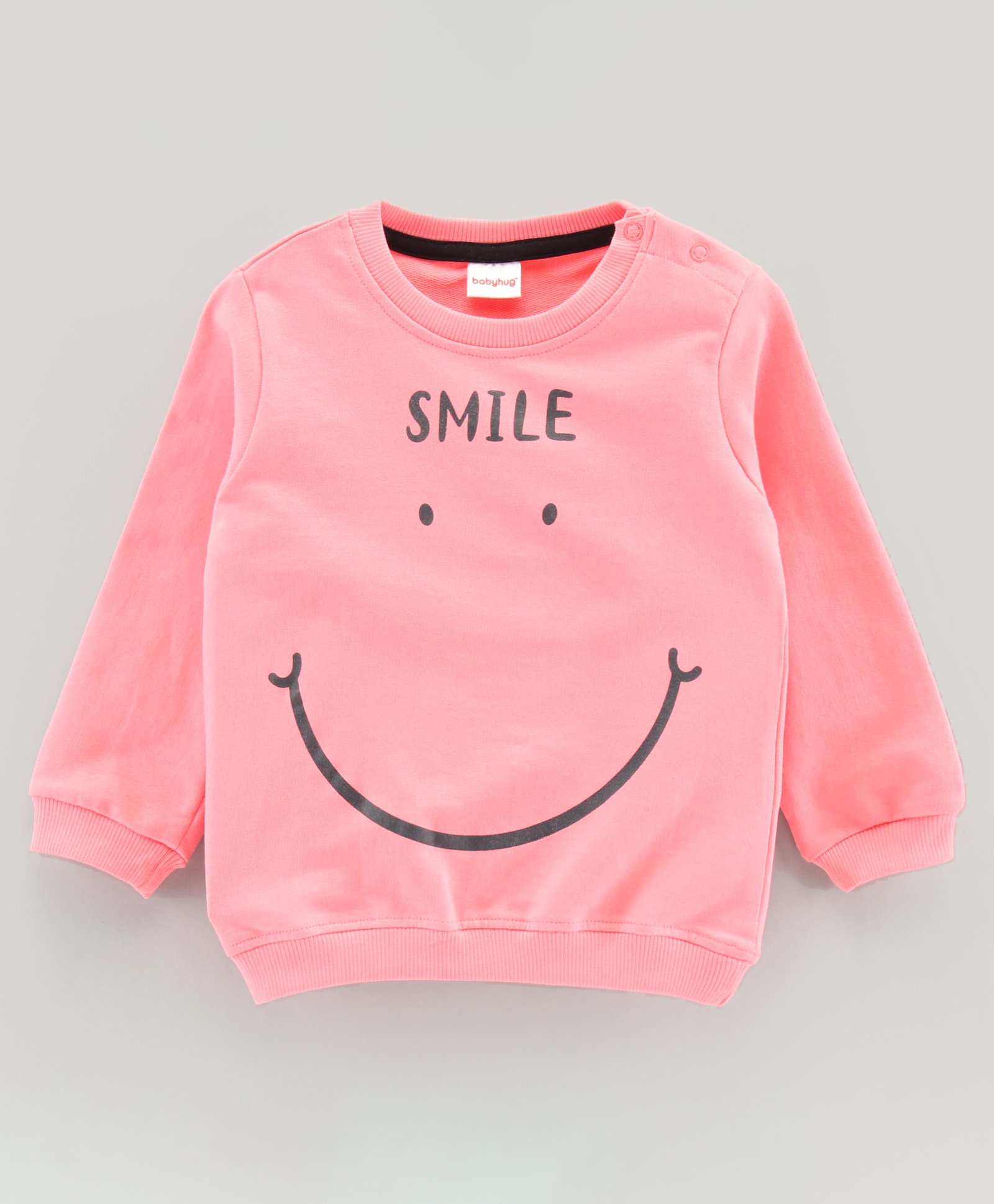 Babyhug Full Sleeves Sweatshirt Smiley Print - Light Pink-image-21