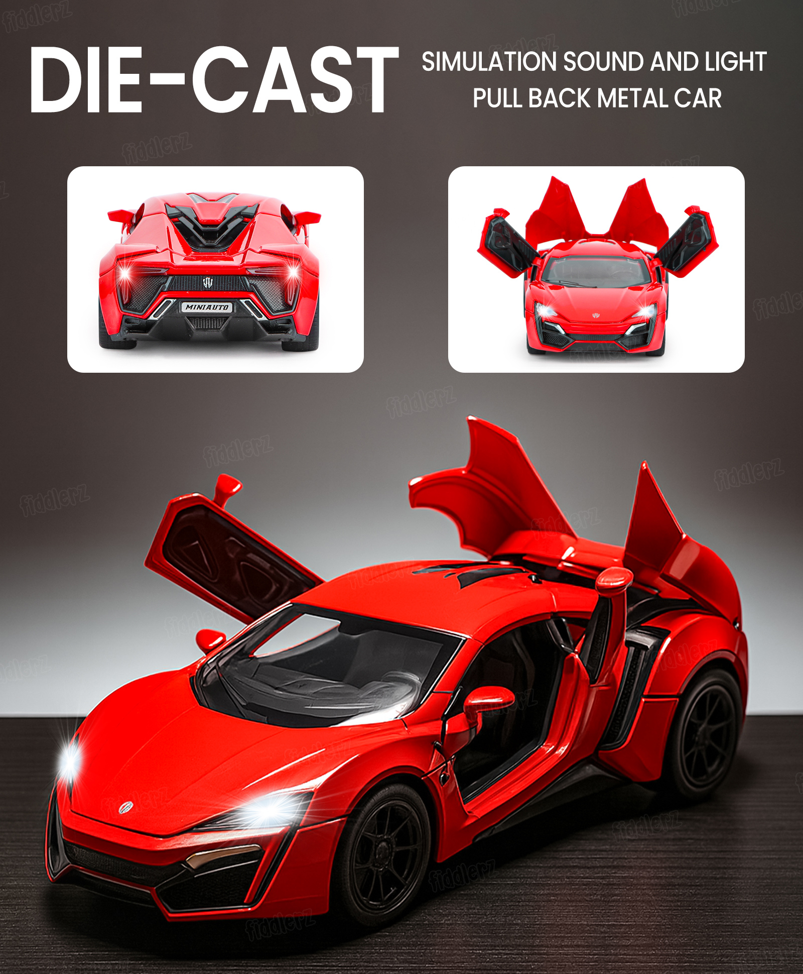 Fiddlerz Pullback Diecast Vehicle Model Car Toy With Openable Doors & Light Sound (Colour May Vary)-image-25
