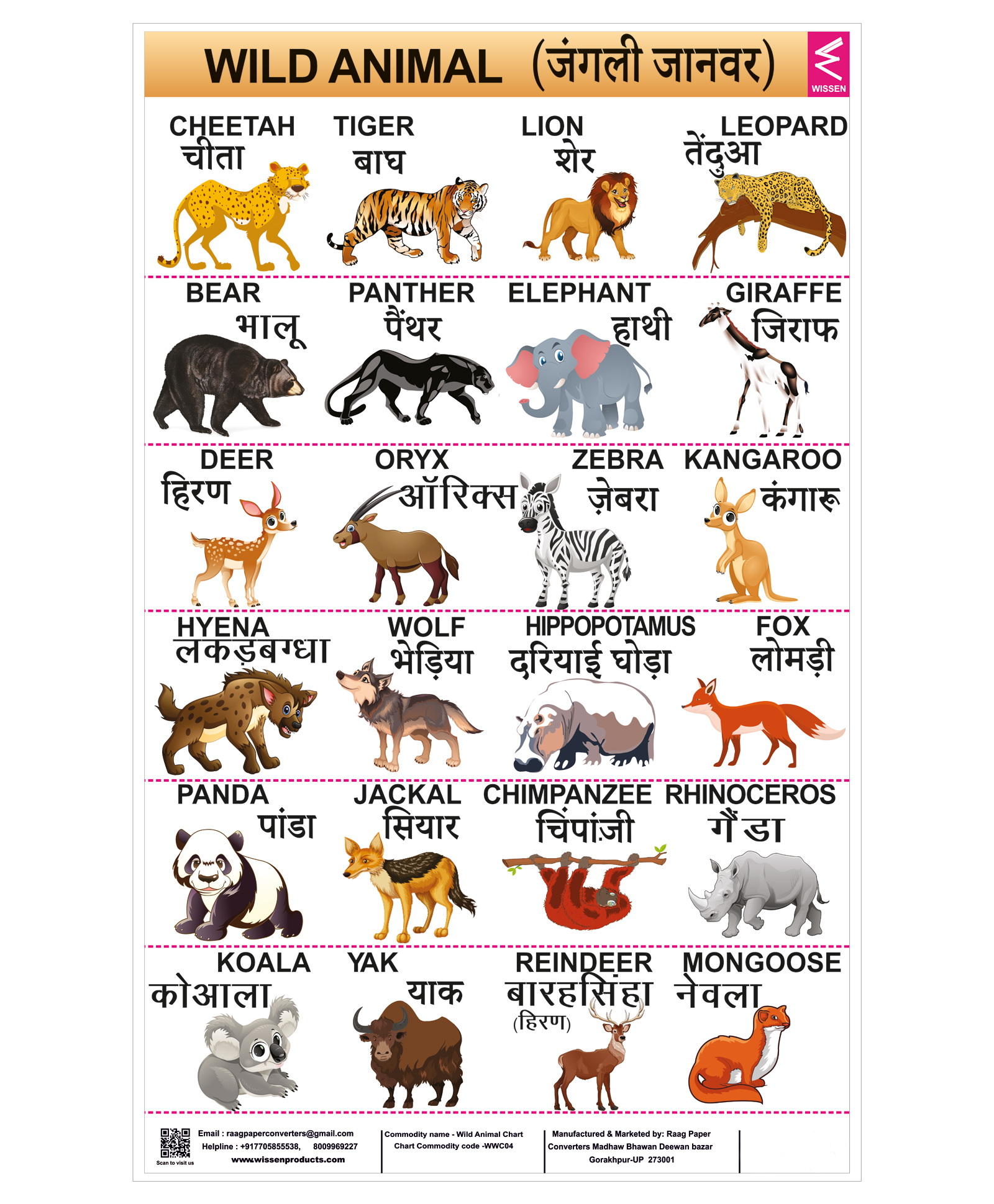 Wissen Wild Animals Design Roller Wall Chart - English Hindi Online in  India, Buy at Best Price from  - 10332183
