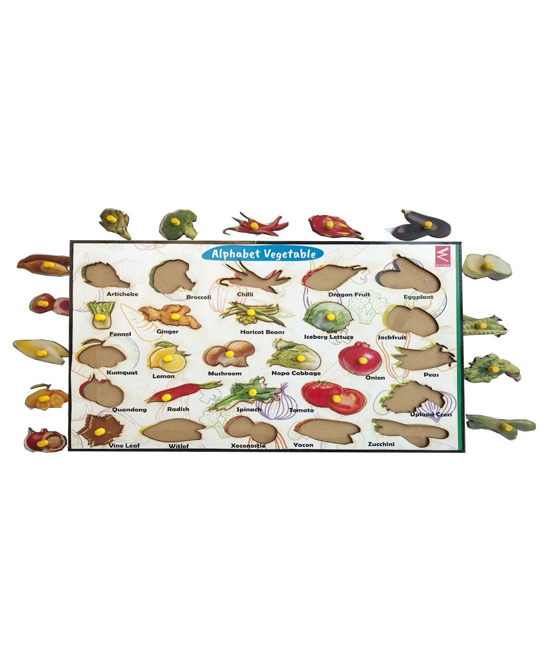 Wissen Wooden Vegetables Learning Alphabetically Educational Knob And Peg Puzzle - 26 Pieces-picture-25