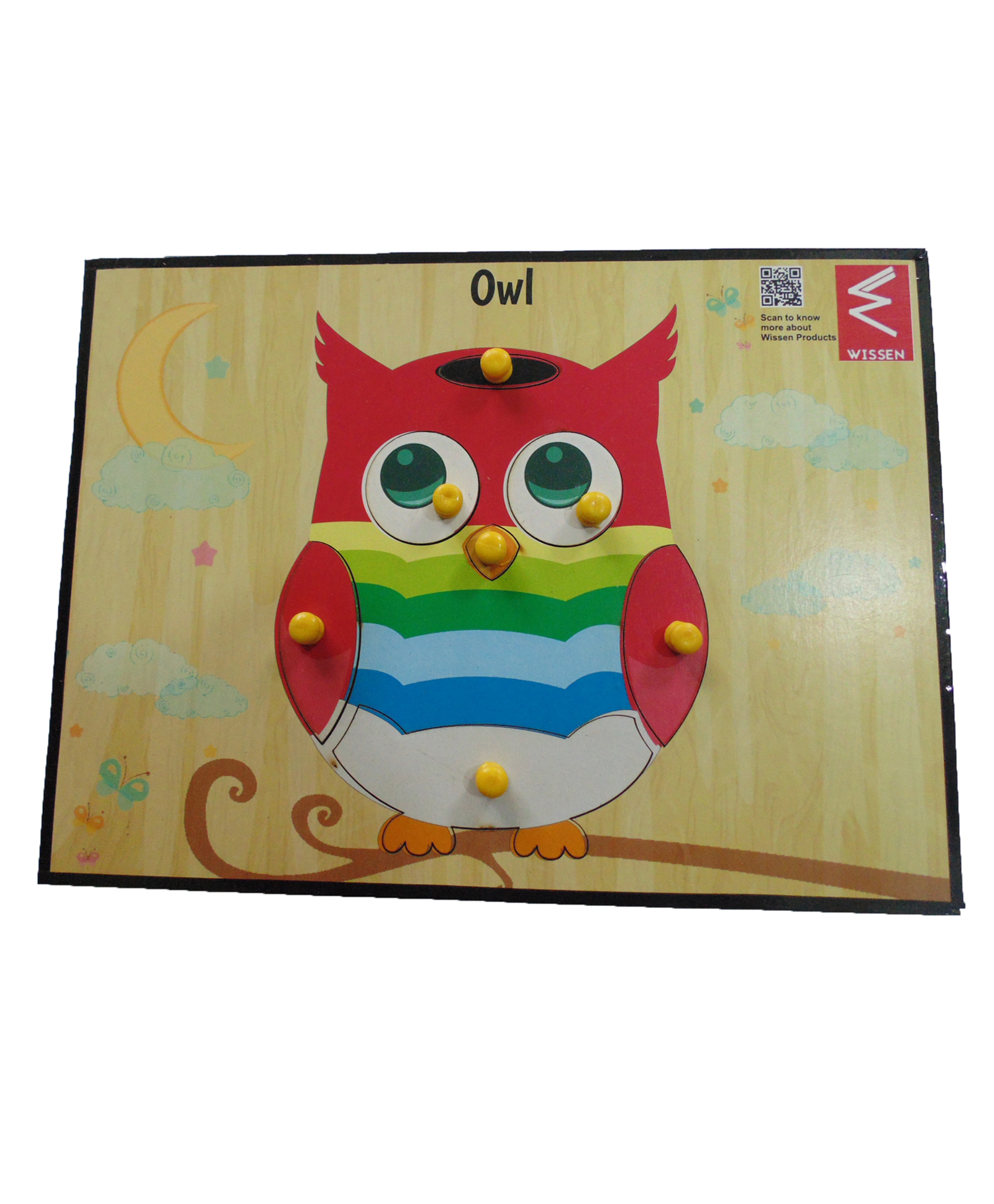 WISSEN Owl Shape Learning Wooden Knob Puzzle Multicolor - 7 Pieces-picture-7