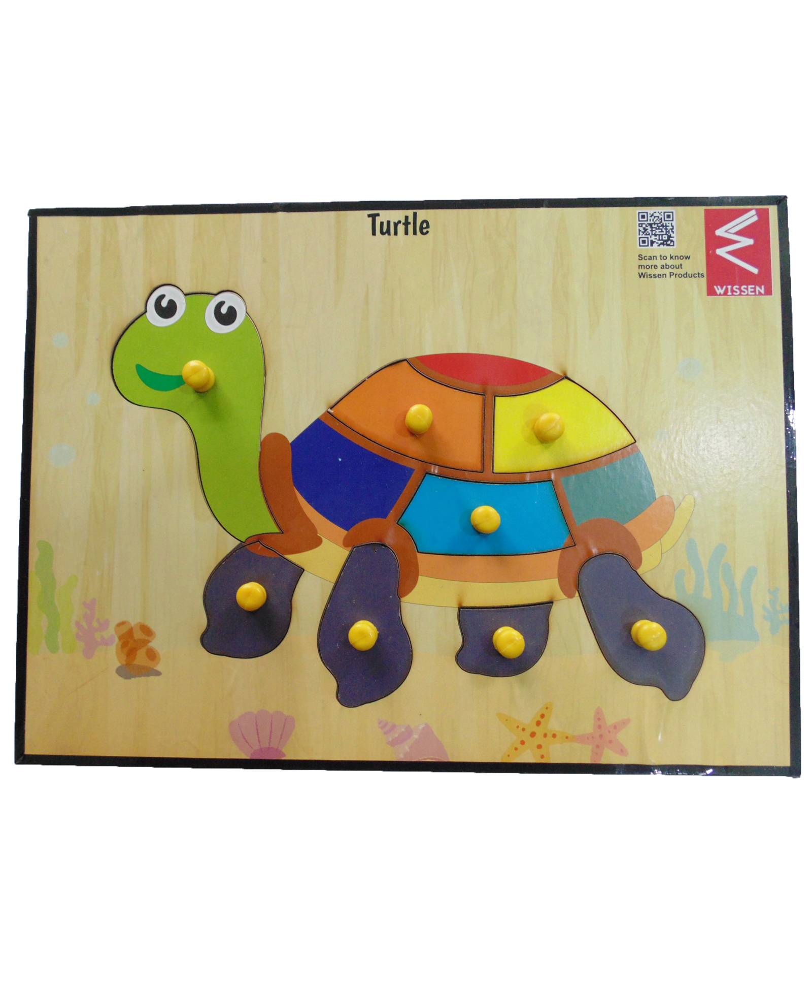 WISSEN Turtle Shape Learning Wooden Knob Puzzle Multicolor - 8 Pieces-image-38