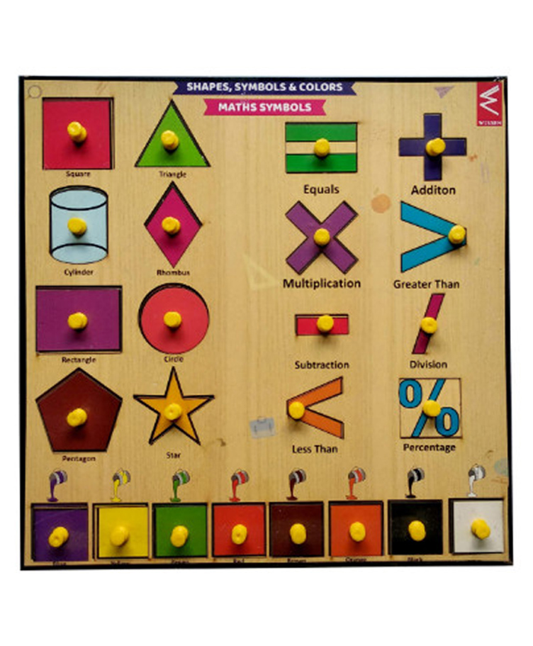 WISSEN Shape Symbol & Colours Wooden Educational Knob Puzzle Multicolor - 25 Pieces-picture-11