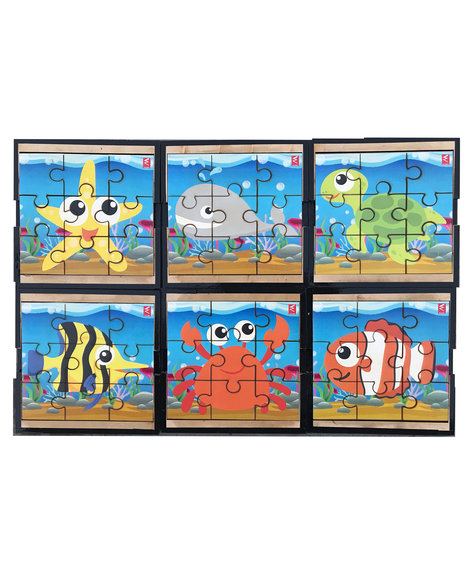 WISSEN Wooden Aquatic Animal Jigsaw Puzzle Multicolor Set of 6 - 9 Piece Each-picture-12