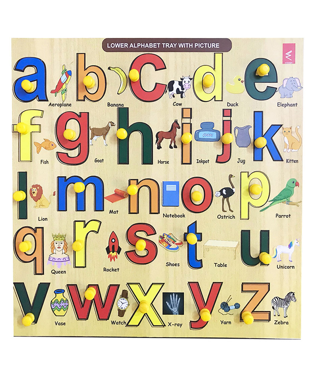 WISSEN Wooden Capital Alphabet Educational Knob Tray Multicolor - 27 Pieces-image-24
