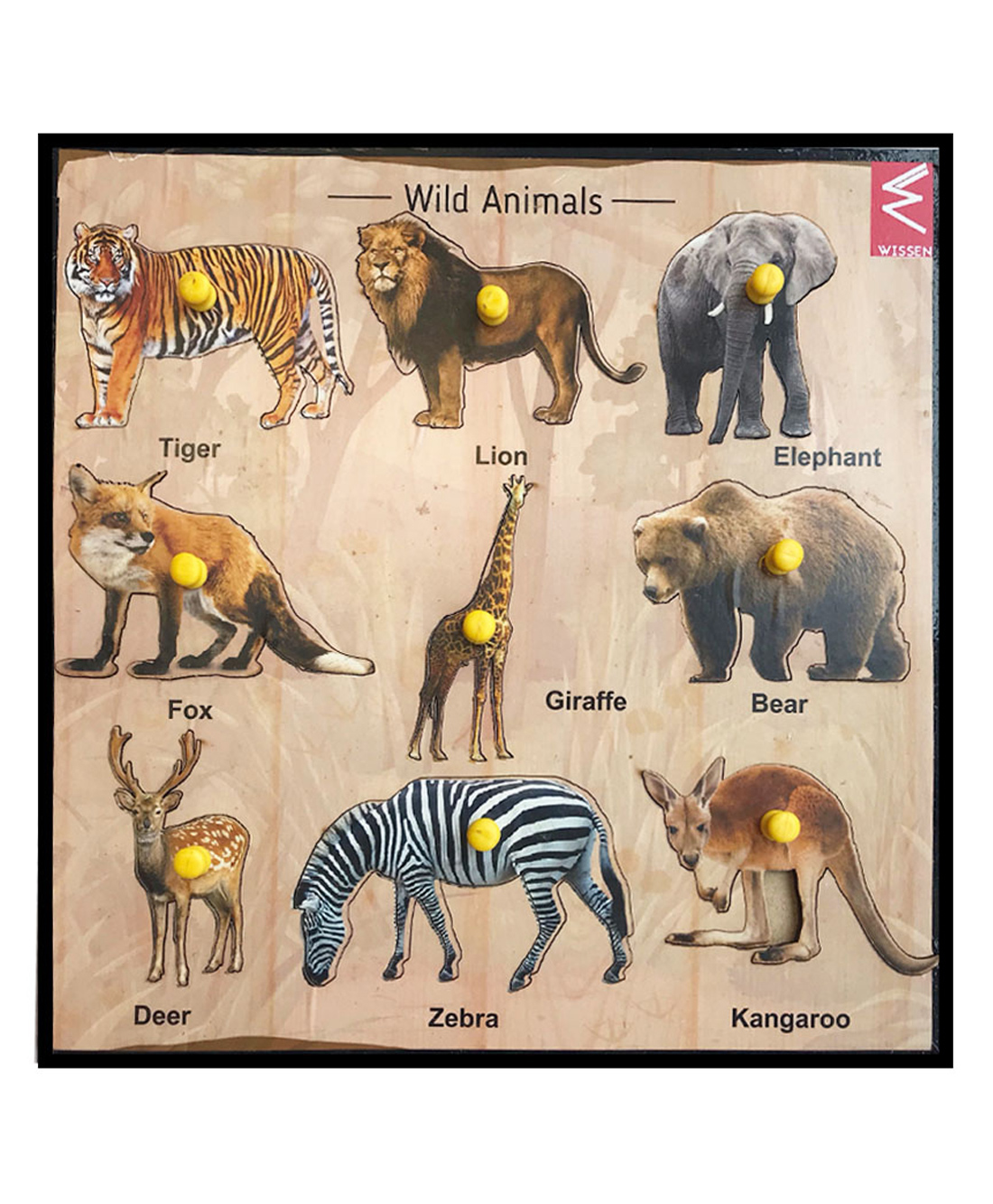WISSEN Wooden Wild Animals Educational Knob Tray Multicolor - 10 Pieces-image-34