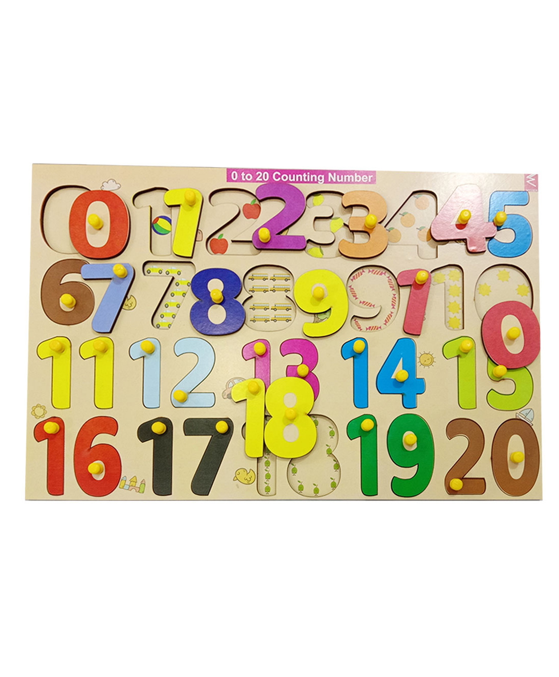 WISSEN Wooden Numbers Learning Educational Knob Tray Multicolor - 21 Pieces-image-27
