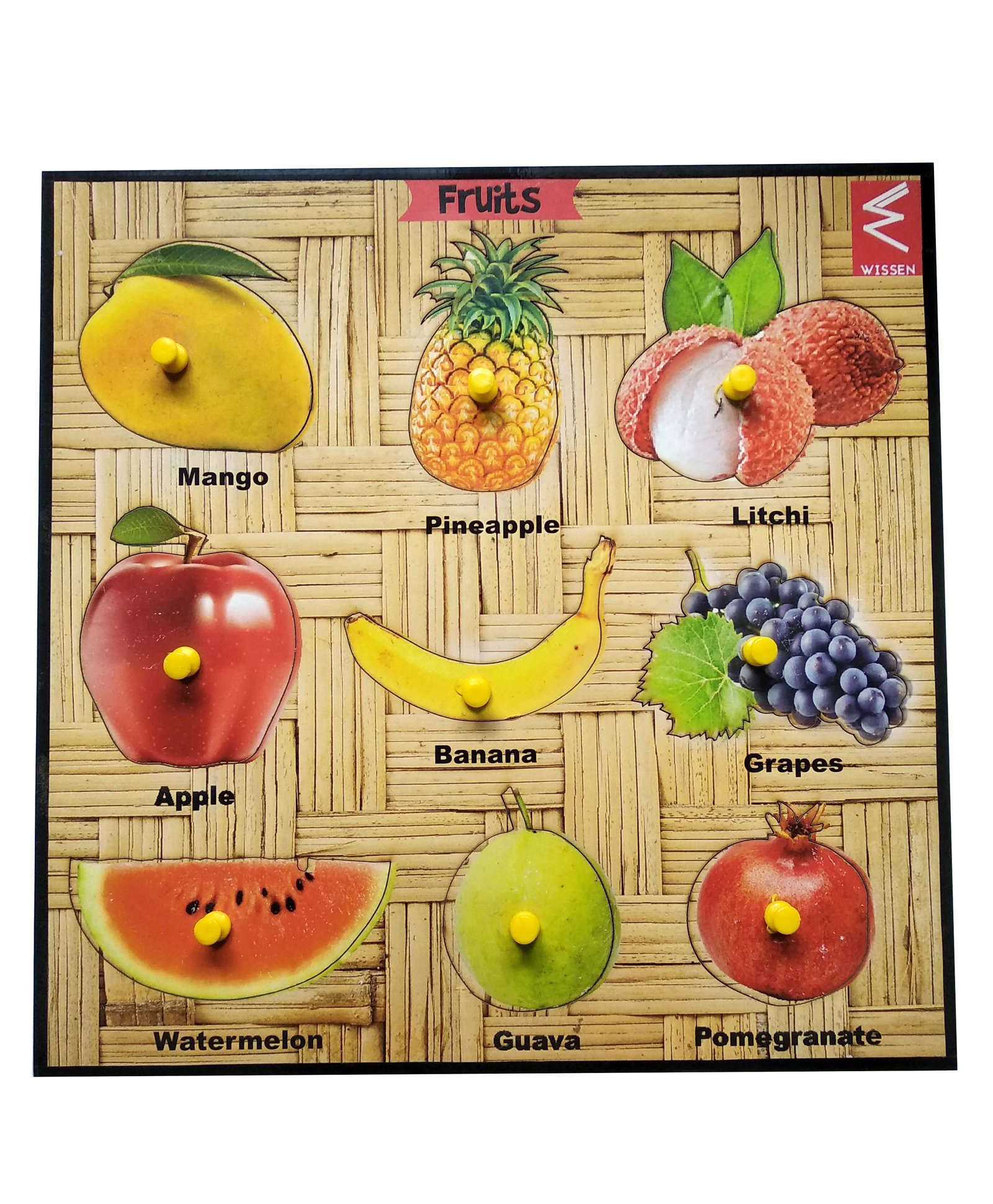 WISSEN Wooden Fruit Learning Educational Knob Tray Multicolor - 16 Pieces-picture-35