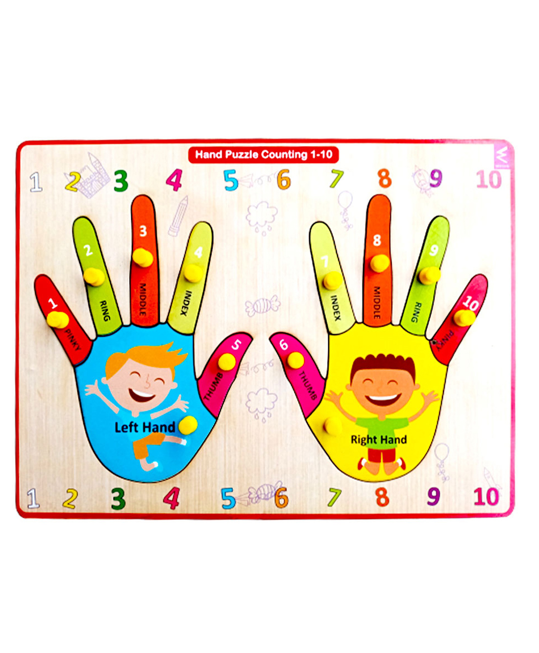 WISSEN Wooden Hand and Finger Knob and Peg Puzzle Multicolor - 12 Pieces-picture-6