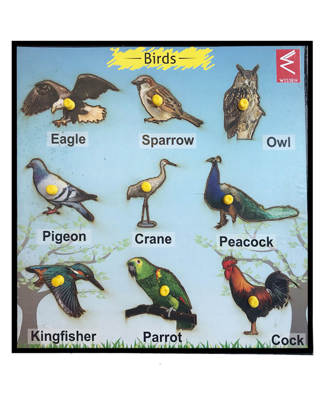WISSEN Wooden Birds Learning Educational Knob and Peg Puzzle - 9 Pieces-picture-19