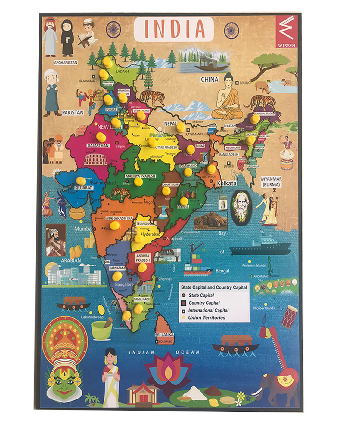 WISSEN Wooden India Map Educational Knob and Peg Puzzle Multicolor - 24 Pieces-picture-10