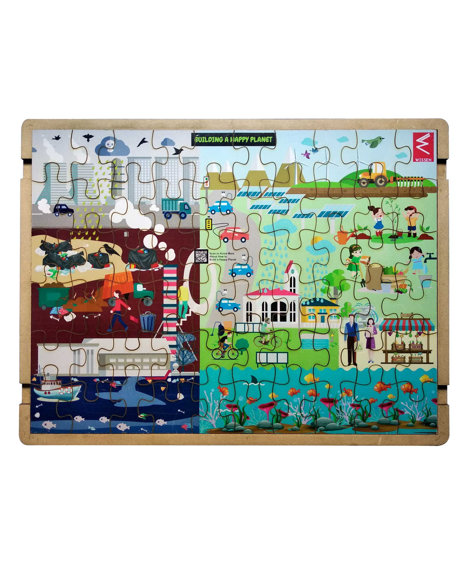 WISSEN Wooden Floor Jigsaw Puzzle on Building Happy Planet Multicolor - 60 Pieces-picture-48