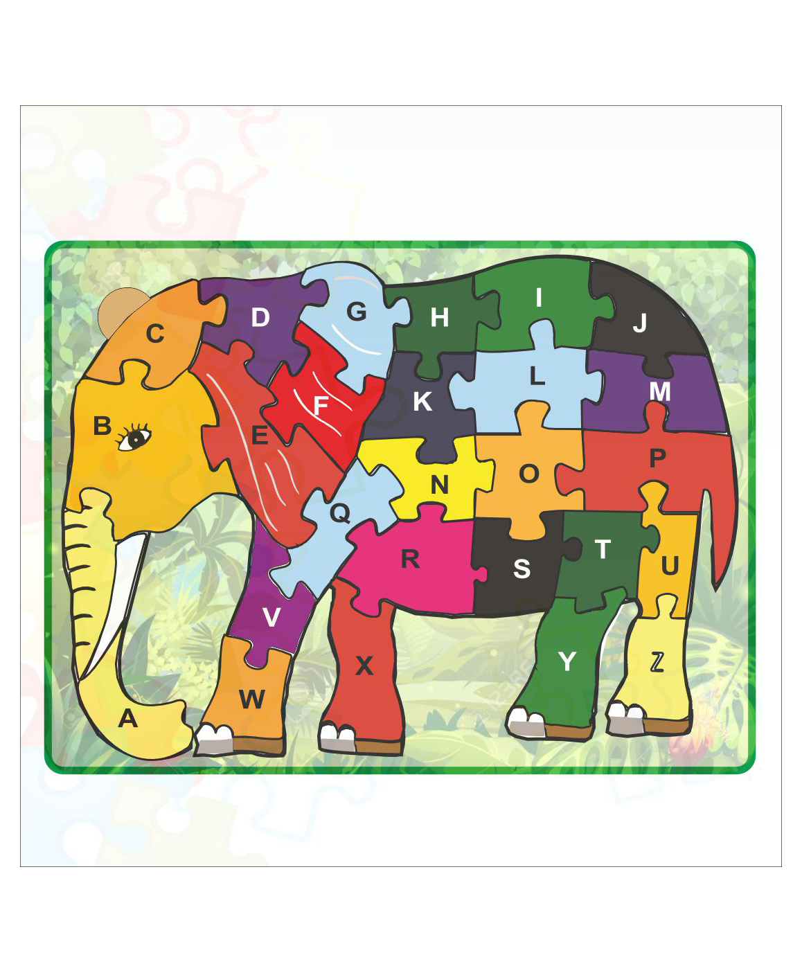 WISSEN Alphabet Jigsaw Puzzle Elephant Shape Multicolor - 26 Pieces-picture-40