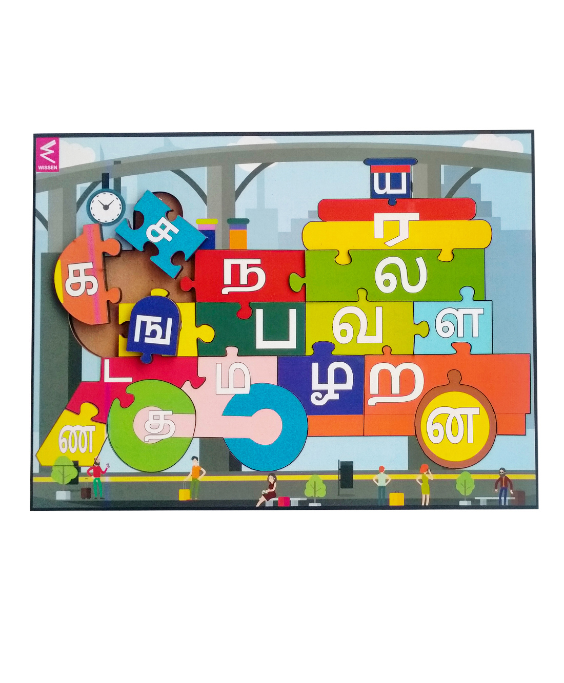 WISSEN Wooden Tamil Letter Train Shape Jigsaw Puzzle --picture-1