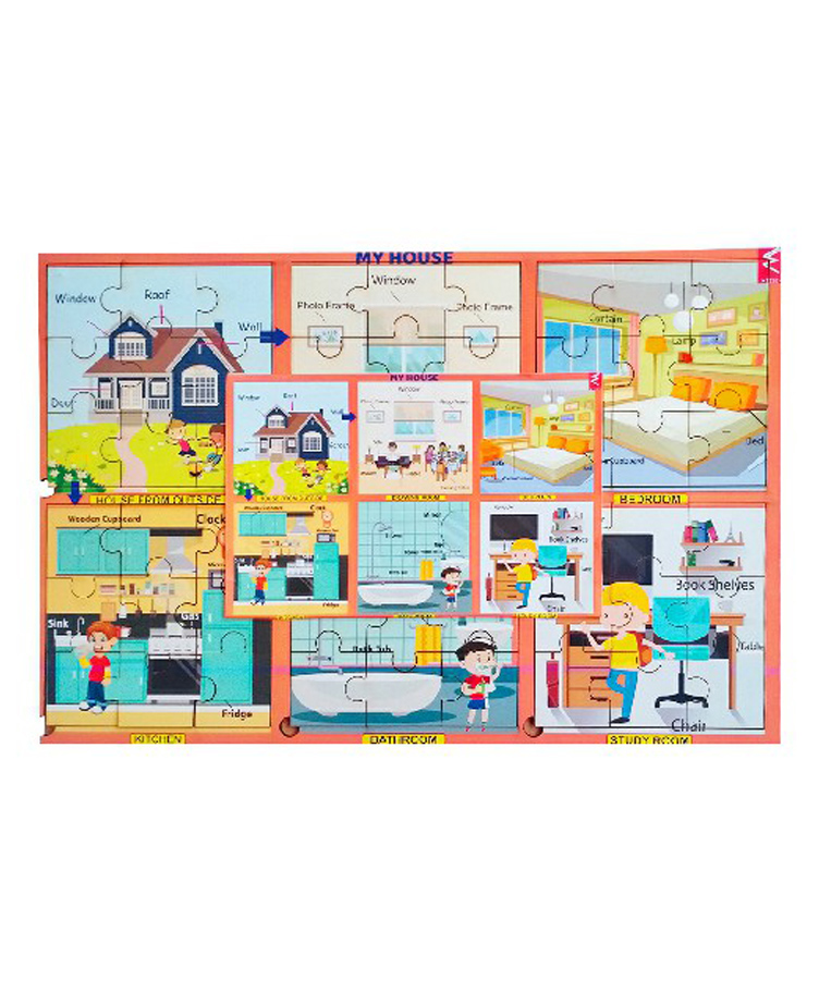 WISSEN Wooden Floor Jigsaw Puzzle on My House Learning Multicolor - 60 Pieces-image-2